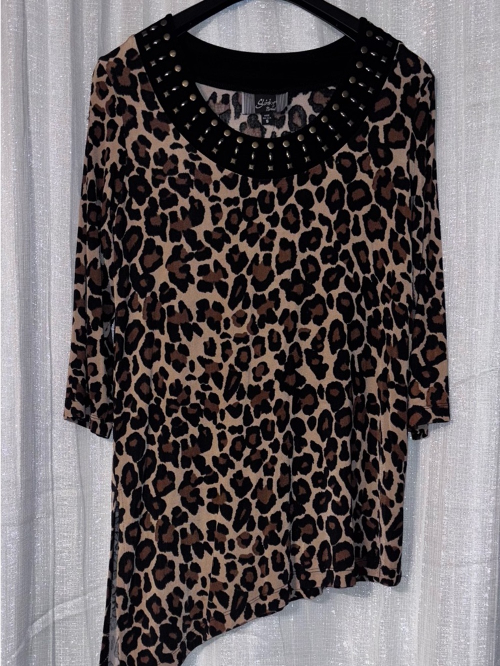 Slinky Brand Studded Leopard Print Asymmetric Tunic - Brown/Black
